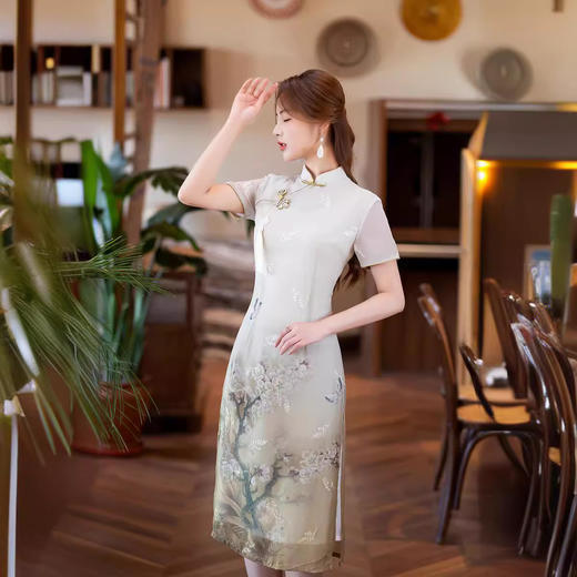 雪纺绣花旗袍奥戴改良少女旗袍CJS10026 商品图1