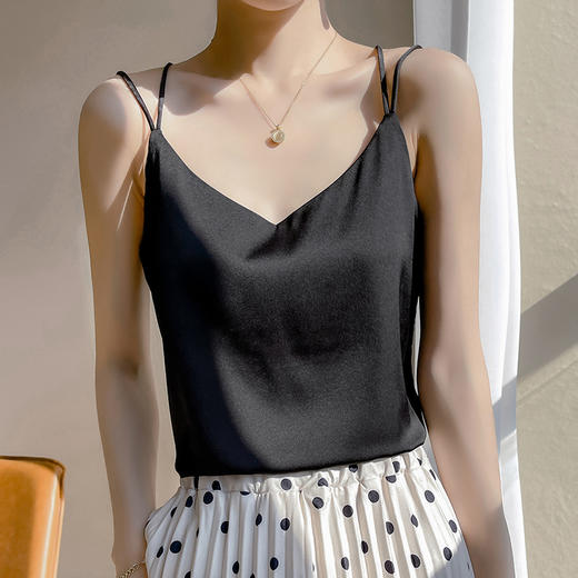 【丝滑透爽，经典百搭】SIIJJEYY枝辑夏季女士仿真丝面双肩带背心吊带（6色可选） 商品图6