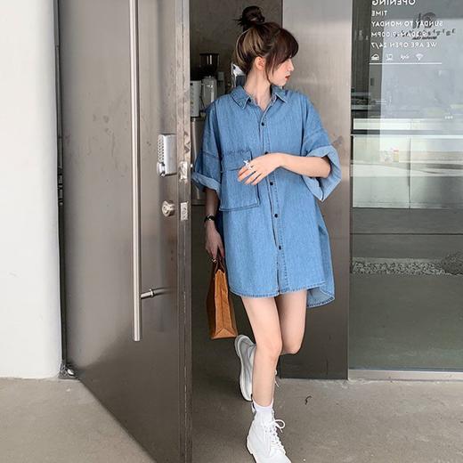 【小众设计不撞衫系列！复古宽松短袖上衣】韩版nis，潮流时尚百搭，宽松舒适胖mm半袖牛仔衬衣女L 商品图3