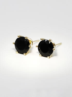AWU｜BS-E-G  14k金  Black Spinel Earrings 8mm [ 曜 黑尖晶 耳钉  ]