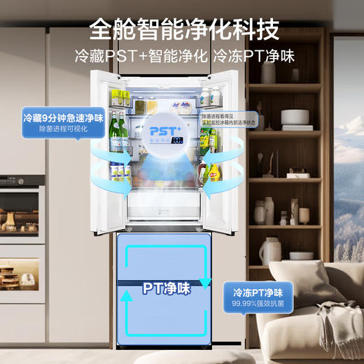 美的（Midea）M60隐形嵌421法式多门四开门超薄零嵌入平嵌一级变频除菌净味大容量家用电冰箱MR-421WUFPZE大白豚 商品图0