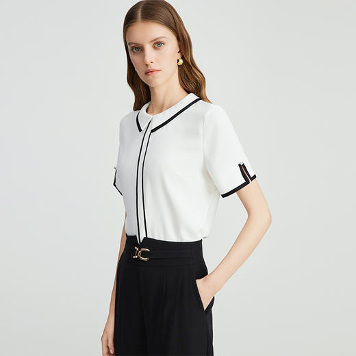 EITIE爱特爱简约翻领撞色直筒显瘦通勤短袖衫上衣夏新款B2409308 商品图1