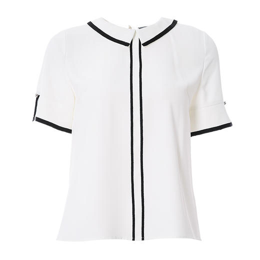 EITIE爱特爱简约翻领撞色直筒显瘦通勤短袖衫上衣夏新款B2409308 商品图5