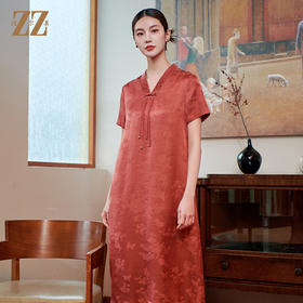 佐尔美国风气质新中式莨绸桑蚕丝连衣裙女M42LS19