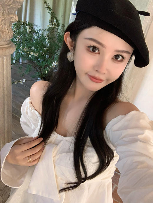 Read Nameless/露肩系带蝴蝶结衬衫白色 商品图9