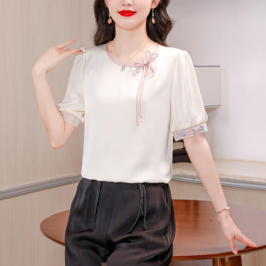 新中式设计感百搭领口撞色短袖衬衫K-A83N9031 商品图0