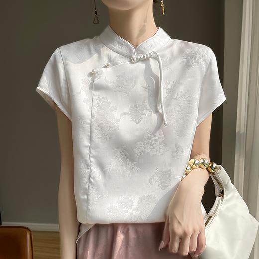 【新中式，百搭国风】SIIJJEYY枝辑缎面盘扣衬衫短袖上衣  (5色可选) 商品图5