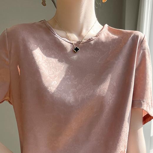 【简约新中式】SIIJJEYY枝辑仿提花圆领短袖，丝滑缎面 (5色可选) 商品图5
