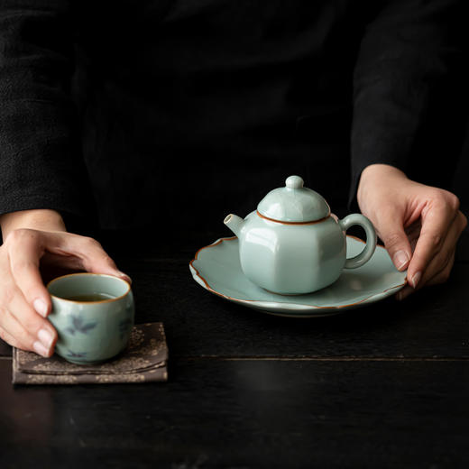 天青汝窑壶承开片可养功夫茶具壶托茶承干泡台茶盘陶瓷茶点盘壶垫 商品图4