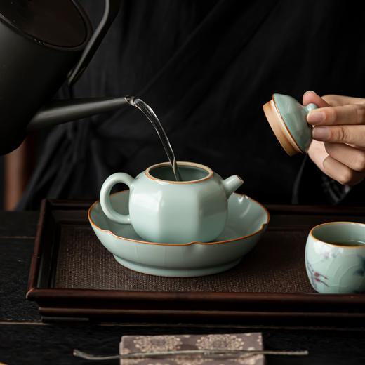天青汝窑壶承开片可养功夫茶具壶托茶承干泡台茶盘陶瓷茶点盘壶垫 商品图3