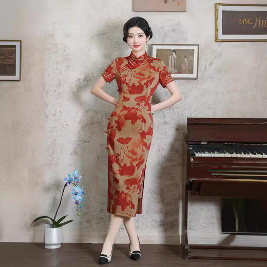 改良复古修身老上海仿醋酸提花短袖国风旗袍CJS40102 商品图0