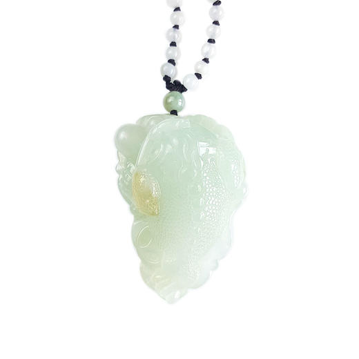 【天然正品】天然糯种浅绿色锦鲤造型翡翠（好运、纳福）吊坠项链300424NJ08 商品图0