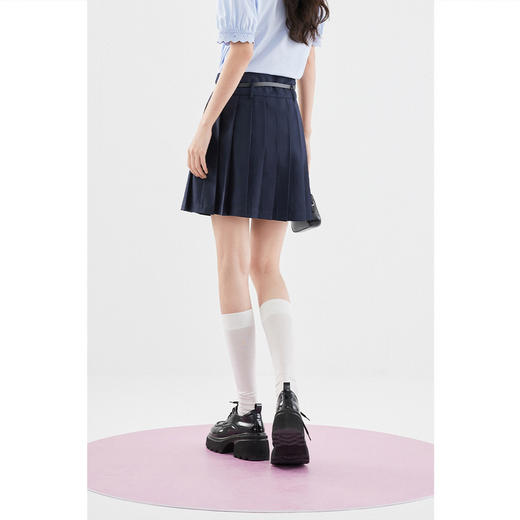 【严选】诗凡黎学院风藏青百褶半身裙2024年夏新款高腰显瘦jk小个子短裙女SF4140671 商品图4