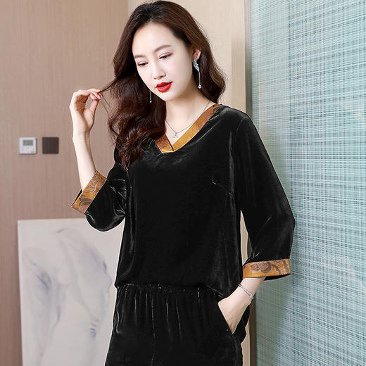 LS丝绒真丝上衣大码女新款桑蚕丝洋气金丝绒香云纱真丝绒春秋 商品图2