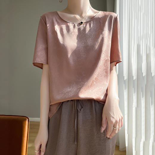 【简约新中式】SIIJJEYY枝辑仿提花圆领短袖，丝滑缎面 (5色可选) 商品图8