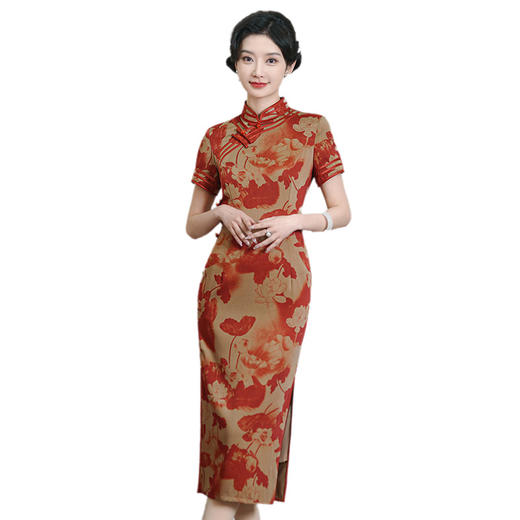 改良复古修身老上海仿醋酸提花短袖国风旗袍CJS40102 商品图4