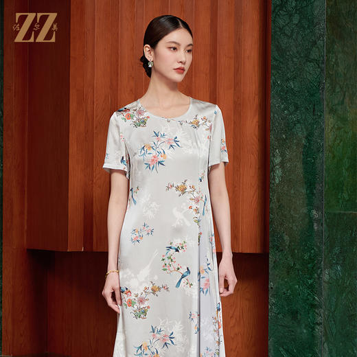 佐尔美气质碎花100%桑蚕丝连衣裙女M42LS35 商品图1