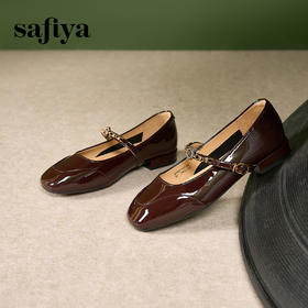 Safiya/索菲娅2024秋 法式复古玫瑰金属扣方头低跟浅口玛丽珍鞋 SF43112134
