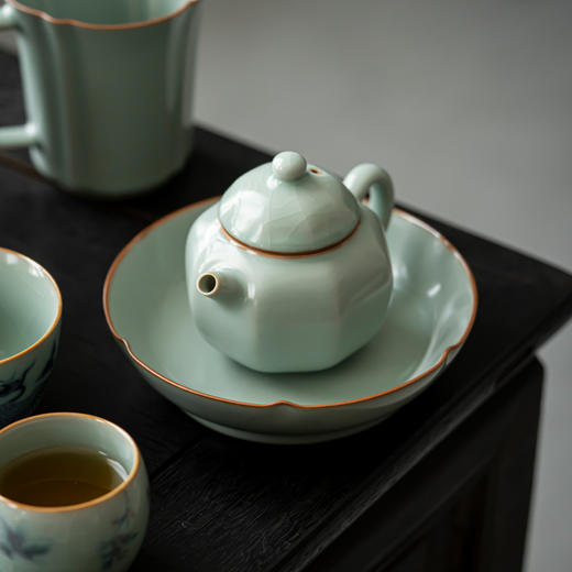 天青汝窑壶承开片可养功夫茶具壶托茶承干泡台茶盘陶瓷茶点盘壶垫 商品图2