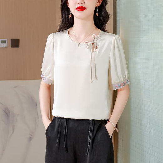 新中式设计感百搭领口撞色短袖衬衫K-A83N9031 商品图3