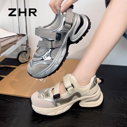 ZHR则则厚底镂空透气老爹凉鞋女2024夏季新款外穿魔术贴运动凉鞋 商品图2