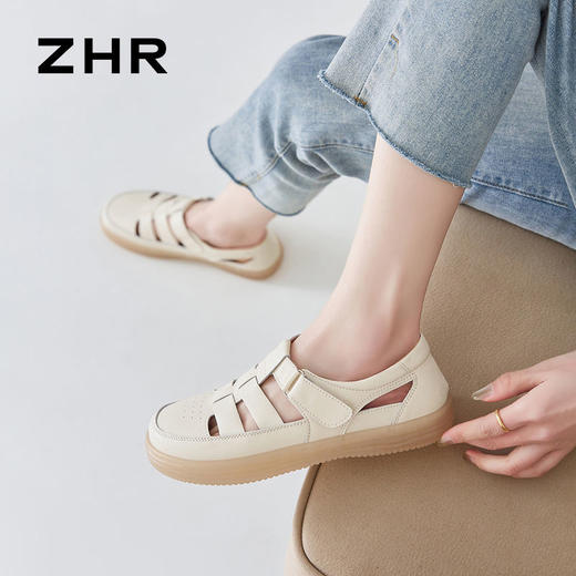 ZHR则则罗马凉鞋女2024夏季新款真皮沙滩鞋外穿包头镂空猪笼鞋女 商品图9