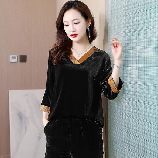 LS丝绒真丝上衣大码女新款桑蚕丝洋气金丝绒香云纱真丝绒春秋 商品图3