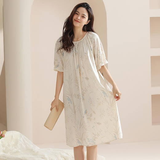 雀说 莱赛尔天丝棉女士睡裙短袖凉感夏季薄款柔软抗皱家居服透气睡衣 商品图7
