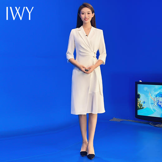 IWY/白色艺考主持人正装女设计感西装连衣七分袖气质优雅气场强大Q772-W 商品图2