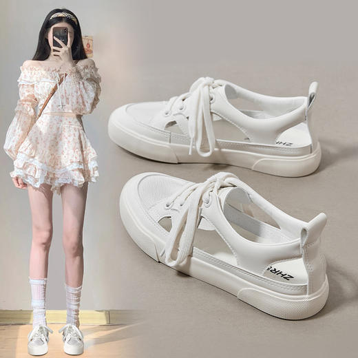 ZHR包头运动小白鞋2024夏季新款外穿百搭轻便薄款透气镂空凉鞋女 商品图0