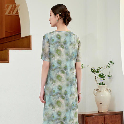 佐尔美气质碎花100%桑蚕丝连衣裙女M42LS29 商品图4