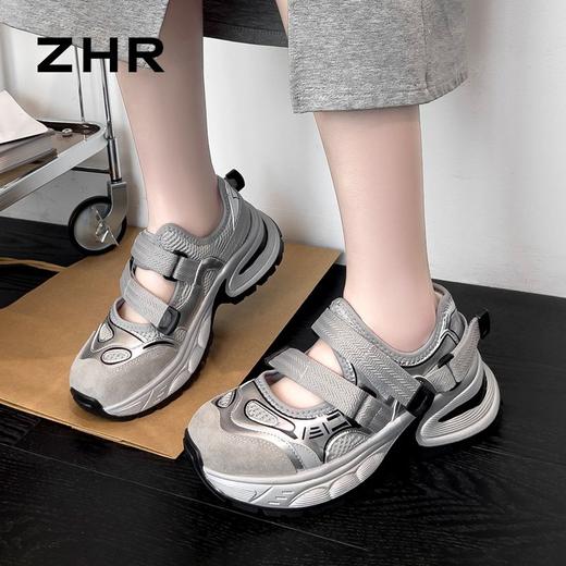 ZHR则则厚底镂空透气老爹凉鞋女2024夏季新款外穿魔术贴运动凉鞋 商品图8