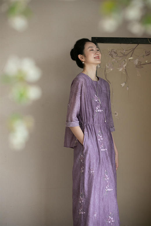 牧衣游原创 炒色丝棉匹绣连衣裙设计感复古气质假两件裙子 字字双 商品图5