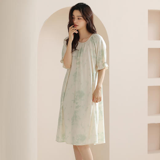 雀说 莱赛尔天丝棉女士睡裙短袖凉感夏季薄款柔软抗皱家居服透气睡衣 商品图0