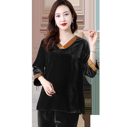 LS丝绒真丝上衣大码女新款桑蚕丝洋气金丝绒香云纱真丝绒春秋 商品图4