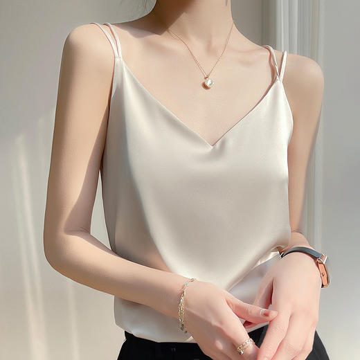 【丝滑透爽，经典百搭】SIIJJEYY枝辑夏季女士仿真丝面双肩带背心吊带（6色可选） 商品图5