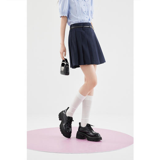 【严选】诗凡黎学院风藏青百褶半身裙2024年夏新款高腰显瘦jk小个子短裙女SF4140671 商品图2