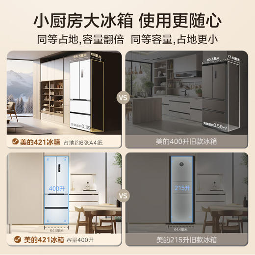 美的（Midea）M60隐形嵌421法式多门四开门超薄零嵌入平嵌一级变频除菌净味大容量家用电冰箱MR-421WUFPZE大白豚 商品图4