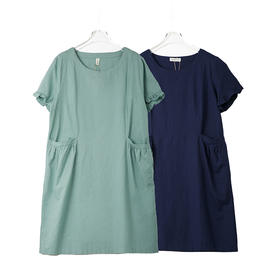 圆领棉麻宽松显瘦连衣裙