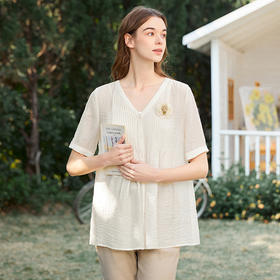 Famecoco范可儿气质宽松吊带衬衫两件套新款V领微透上衣女夏FAB3BH023