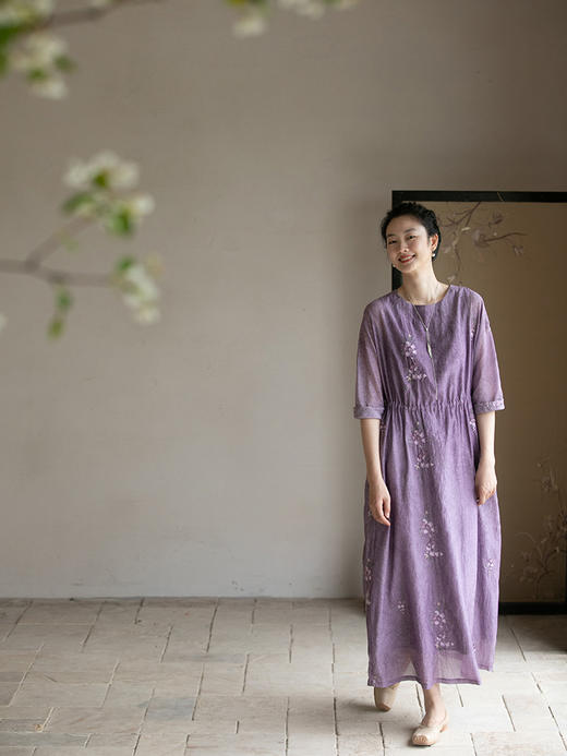 牧衣游原创 炒色丝棉匹绣连衣裙设计感复古气质假两件裙子 字字双 商品图2