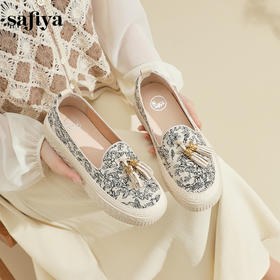Safiya/索菲娅2024春新款流苏复古百搭厚底懒人休闲渔夫鞋 SF41112057