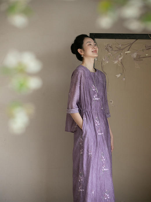 牧衣游原创 炒色丝棉匹绣连衣裙设计感复古气质假两件裙子 字字双 商品图0