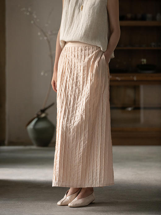 牧衣游原创 打条长绒棉半裙舒适纯棉轻薄文艺百搭半身裙新款 浮筠 商品图2