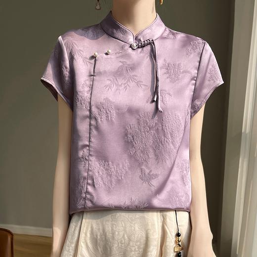 【新中式，百搭国风】SIIJJEYY枝辑缎面盘扣衬衫短袖上衣  (5色可选) 商品图6