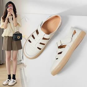 ZHR则则罗马凉鞋女2024夏季新款真皮沙滩鞋外穿包头镂空猪笼鞋女