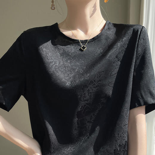 【简约新中式】SIIJJEYY枝辑仿提花圆领短袖，丝滑缎面 (5色可选) 商品图7
