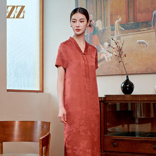佐尔美国风气质新中式莨绸桑蚕丝连衣裙女M42LS19 商品图2