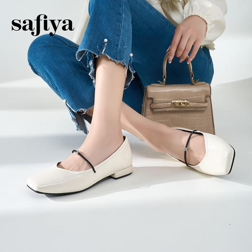 Safiya/索菲娅2024秋 法式方头一字带浅口通勤平底玛丽珍单鞋 SF43111412 商品图5