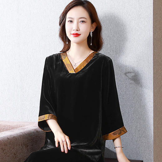 LS丝绒真丝上衣大码女新款桑蚕丝洋气金丝绒香云纱真丝绒春秋 商品图1